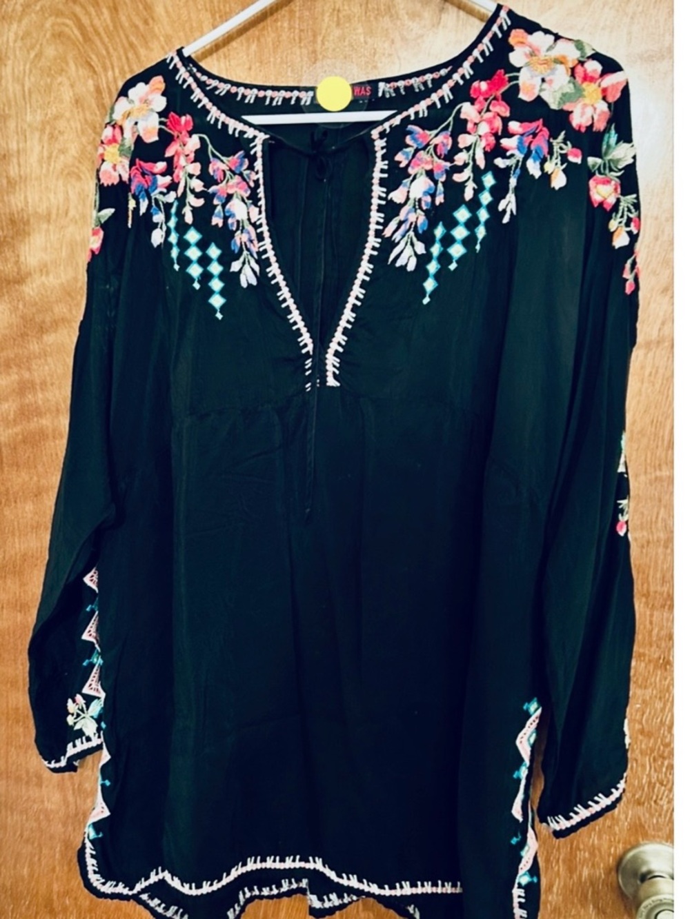 Beautiful!  Embroidered Johnny Was Black Women's Floral Top - Floral Yoke Size